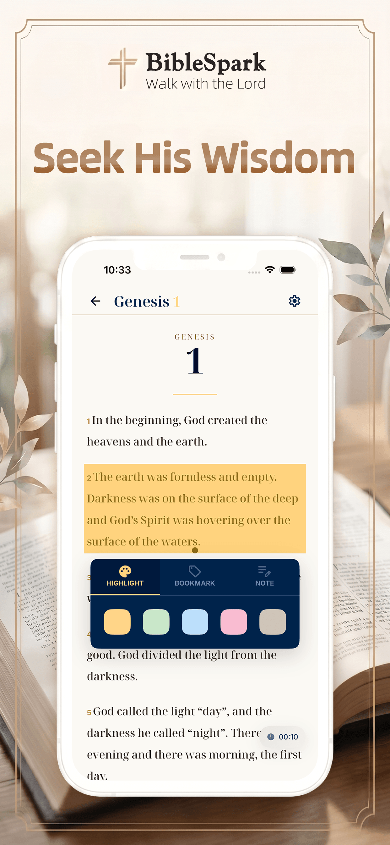 Highlight and note tools in BibleSpark